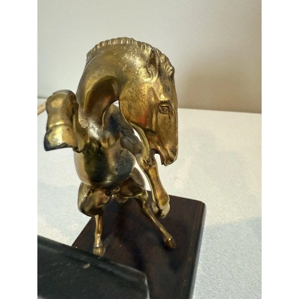 VTG PAIR BRASS REARING HORSE STALLION BOOKENDS‎ FIGURINE SCULPTURE